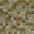 Gold Color Rose Pattern Stainless Steel Mix Crystal Mosaic (CFM885)